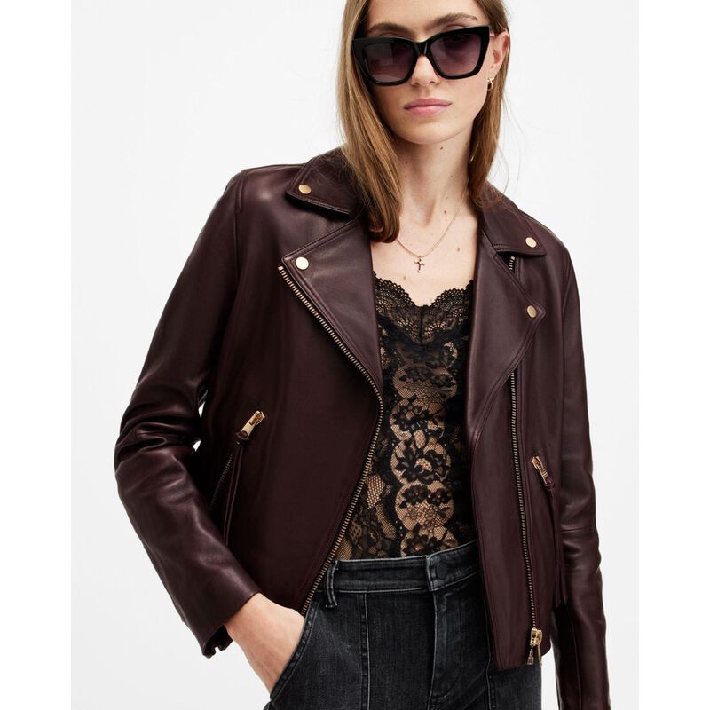 AllSaints Dalby Slim Fit Leather Biker Jacket image number 2